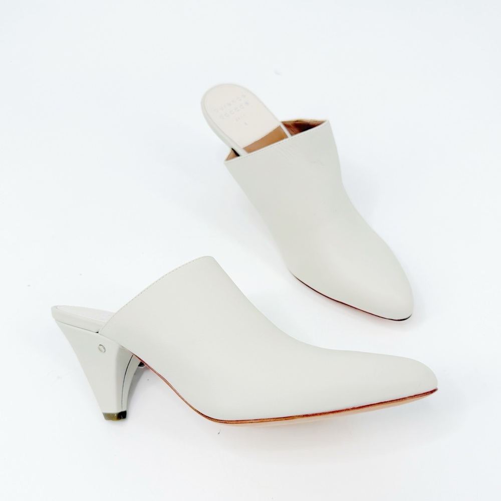 Laurence Dacade Stefany Leather Pointed-Toe Mules in Cream Leather, Size 36.5